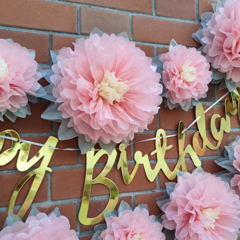 Mybbshower Paper Flower Decorations for Wall Backdrop Girld Nursery Wall Decor Wedding Bridal Shower Rooms Pink Grey Sizes 11" 9" 7" Pack of9 - Image 5